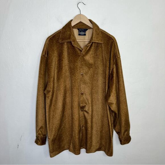 Vintage Fox Collection Y2K Hip Hop Brown Velour Shirt Size Large - Picture 1 of 13